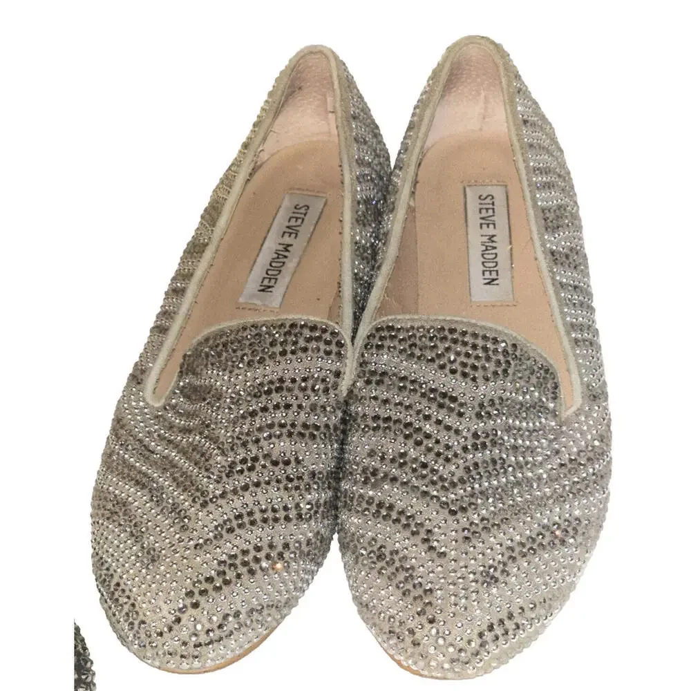 STEVE MADDEN Caviar Women’s‎ Tan Rhinestone Studded Flats SIZE 6